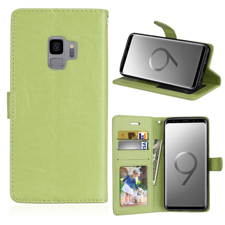

Solid Color Stand Wallet Leather Protection Phone Shell for Samsung Galaxy S9 SM-G960 - Green