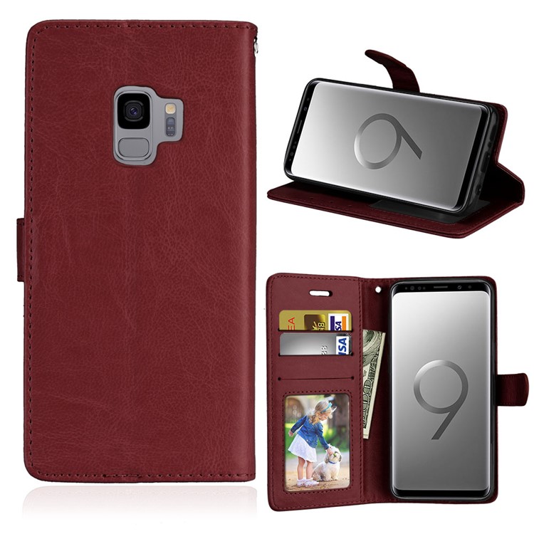 

Solid Color 3 Card Slots Leather Flip Stand Mobile Casing for Samsung Galaxy S9 SM-G960 - Brown