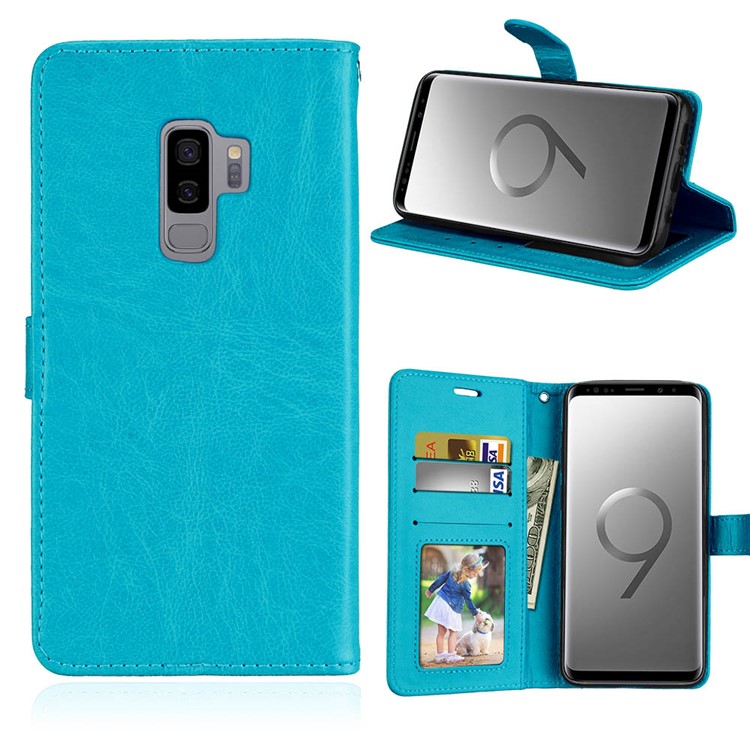 

Solid Color Wallet Stand Leather Protective Shell Case for Samsung Galaxy S9+ G965 - Blue