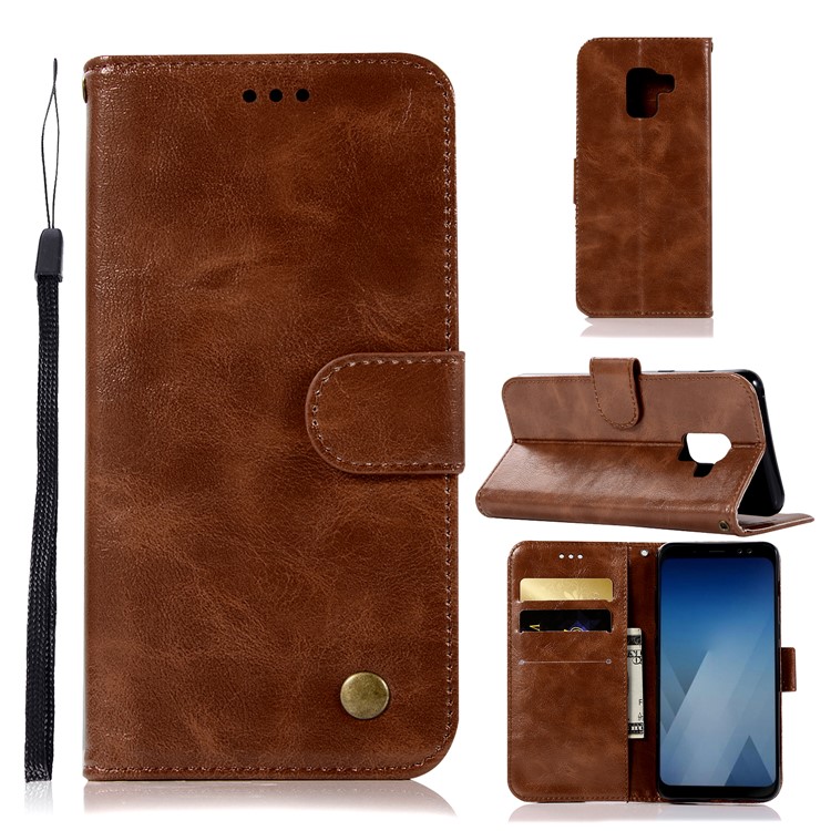 

Premium Vintage Leather Wallet Cover Shell for Samsung Galaxy A6 (2018) - Coffee, Galaxy A6 (2018)