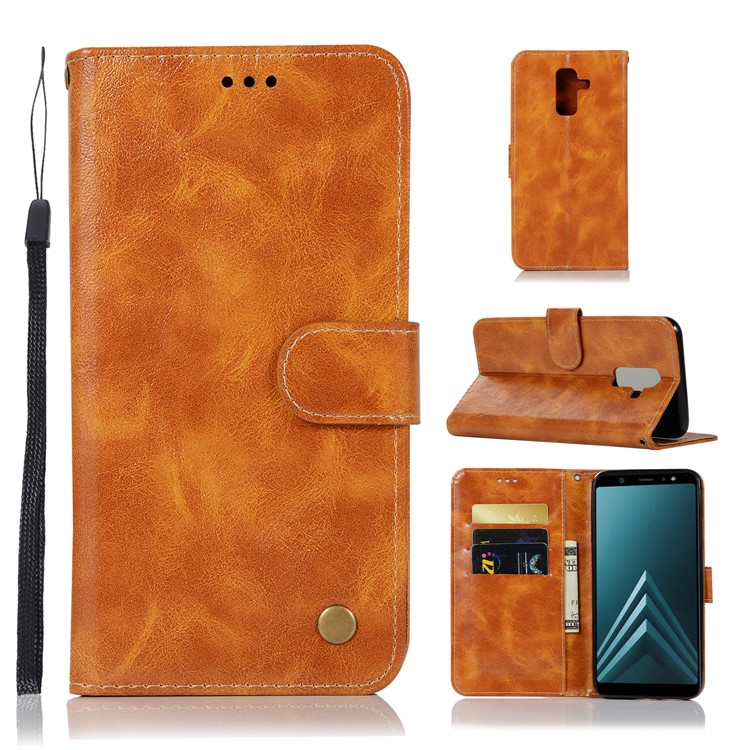 

Retro Style Wallet Stand Leather Protection Mobile Phone Cover for Samsung Galaxy A6 Plus (2018) / A9 Star Lite - Brown