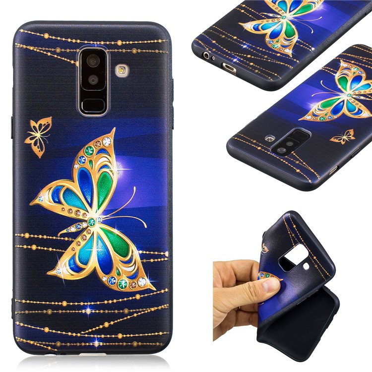 

Тиснение Шаблон Мягкой Оболочки Телефона TPU Для Галактики Samsung A6 + (2018) / A9 Star Lite - Золотая Бабочка