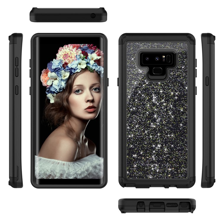 Glitter Powder Shockproof TPU PC Hybrid Mobile Phone Back Case for Samsung Galaxy Note9 - Black-4