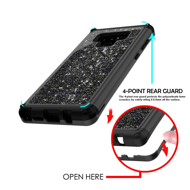 Glitter Powder Shockproof TPU PC Hybrid Mobile Phone Back Case for Samsung Galaxy Note9 - Black-5