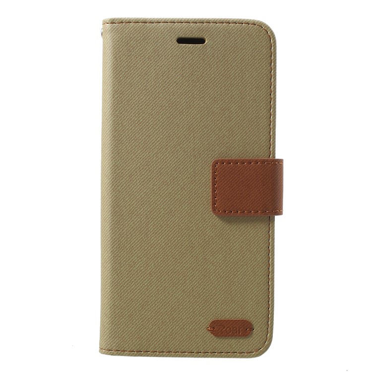 

ROAR Twill Leather Wallet Stand Mobile Phone Casing for Samsung Galaxy J6 (2018) - Khaki, Galaxy J6 (2018)
