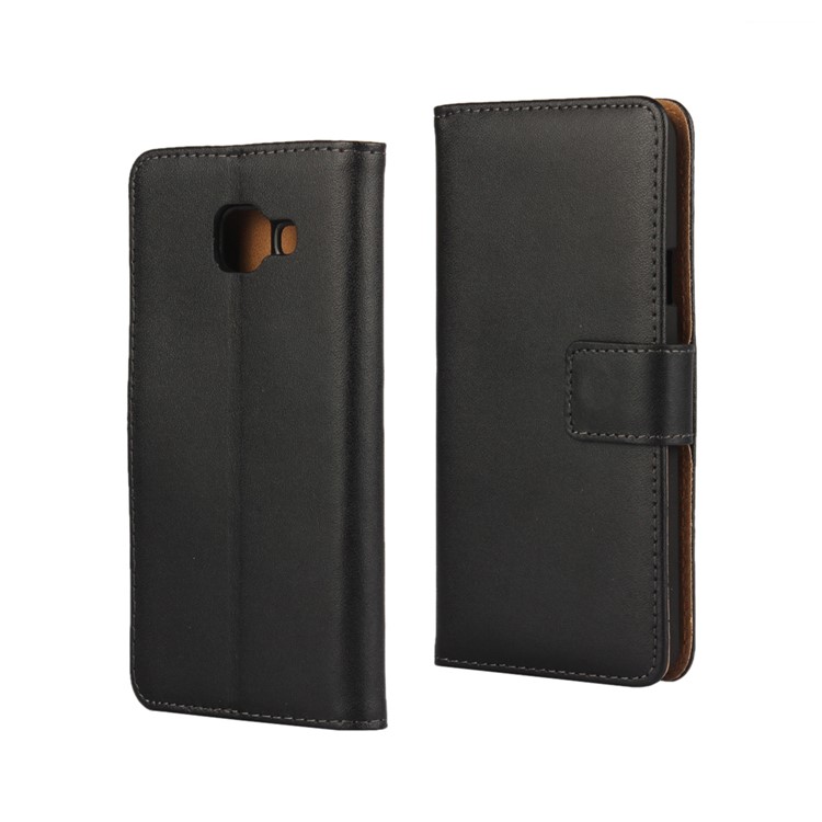 Genuine Split Leather Wallet Case para Samsung Galaxy A3 SM-A310F (2016)-Preto-1