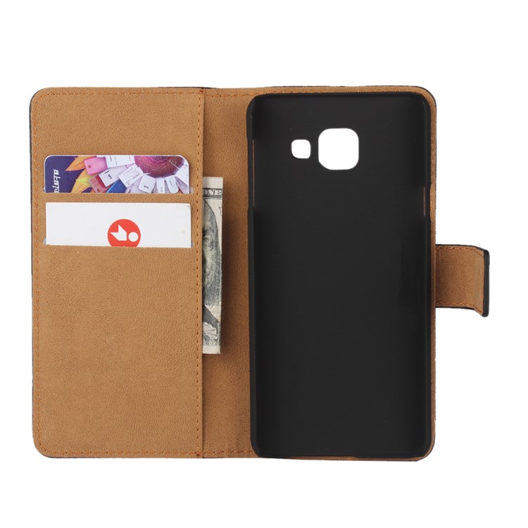 Genuine Split Leather Wallet Case para Samsung Galaxy A3 SM-A310F (2016)-Preto-10