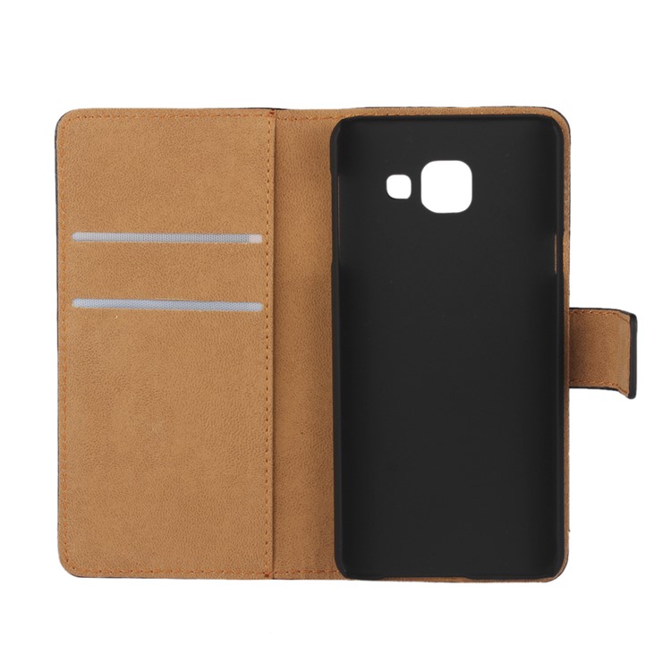 Genuine Split Leather Wallet Case para Samsung Galaxy A3 SM-A310F (2016)-Preto-11