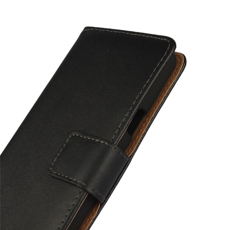 Genuine Split Leather Wallet Case para Samsung Galaxy A3 SM-A310F (2016)-Preto-5