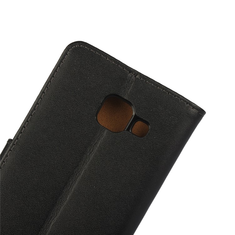 Genuine Split Leather Wallet Case para Samsung Galaxy A3 SM-A310F (2016)-Preto-6
