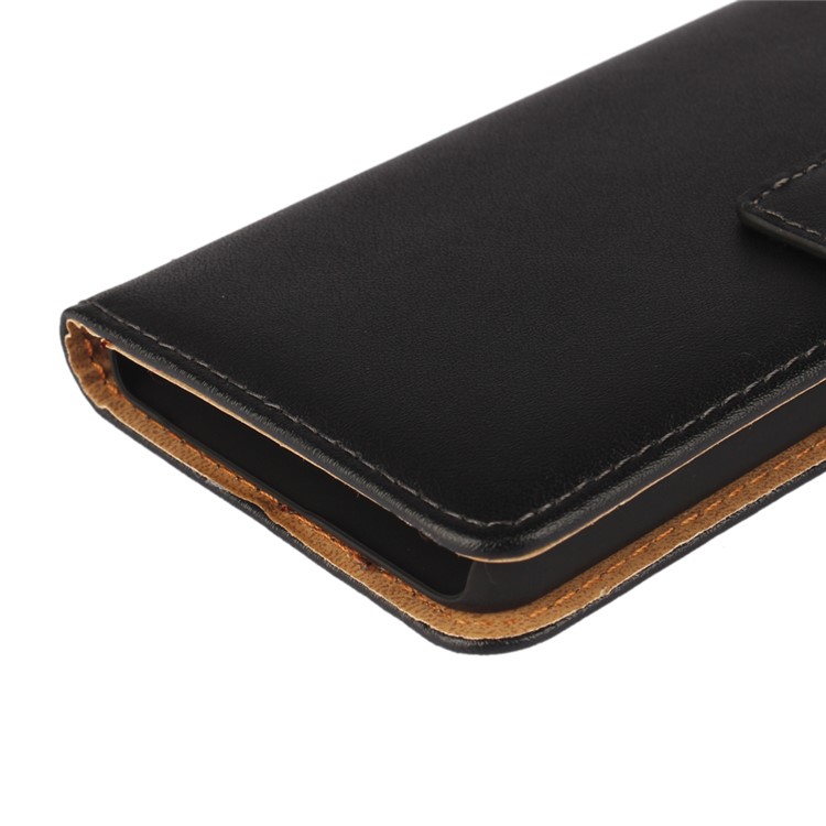 Genuine Split Leather Wallet Case para Samsung Galaxy A3 SM-A310F (2016)-Preto-7