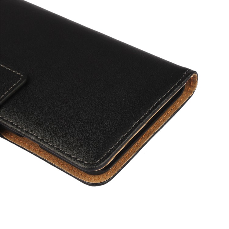 Genuine Split Leather Wallet Case para Samsung Galaxy A3 SM-A310F (2016)-Preto-8