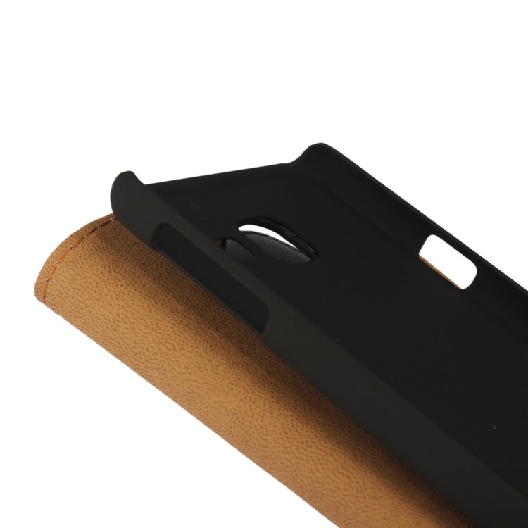 Genuine Split Leather Wallet Case para Samsung Galaxy A3 SM-A310F (2016)-Preto-9