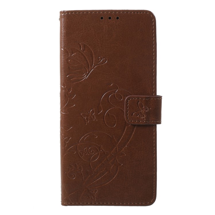 

Imprinted Floral Butterfly Leather Protective Shell with Lanyard for Samsung Galaxy Note 9 - Brown