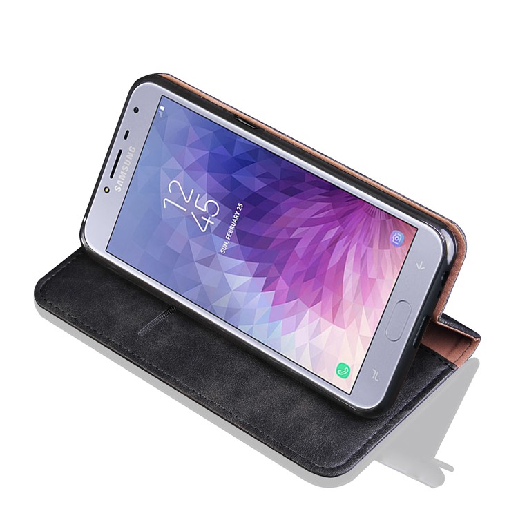 Auto-absorbed Crazy Horse Retro Leather Wallet Stand Case for Samsung Galaxy J4 (2018) - Black-4