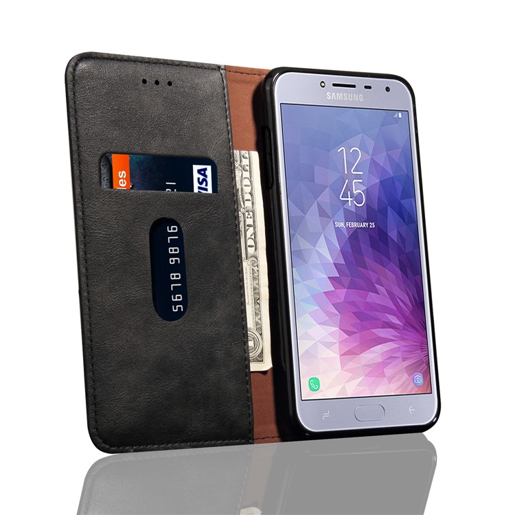 Auto-absorbed Crazy Horse Retro Leather Wallet Stand Case for Samsung Galaxy J4 (2018) - Black-7