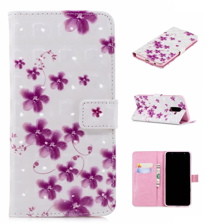 

Embossing Light Spot Decor PU Leather Flip Stand Shell for Samsung Galaxy A6+ (2018) / A9 Star Lite - Vivid Flowers