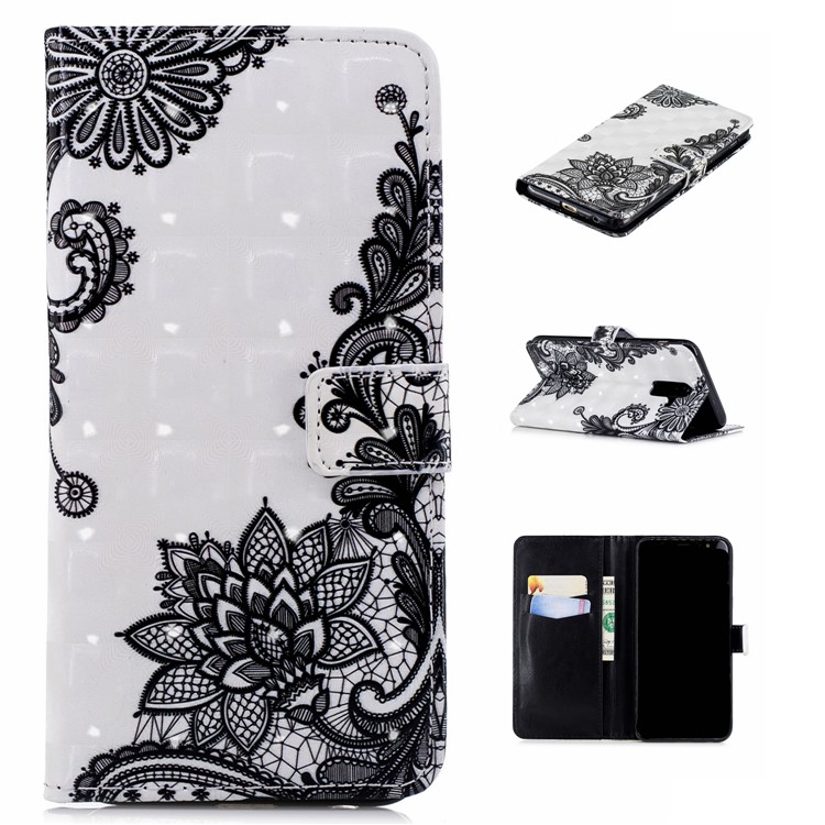 

Embossing Light Spot Decor PU Leather Flip Stand Phone Shell for Samsung Galaxy A6+ (2018) / A9 Star Lite - Flower Pattern