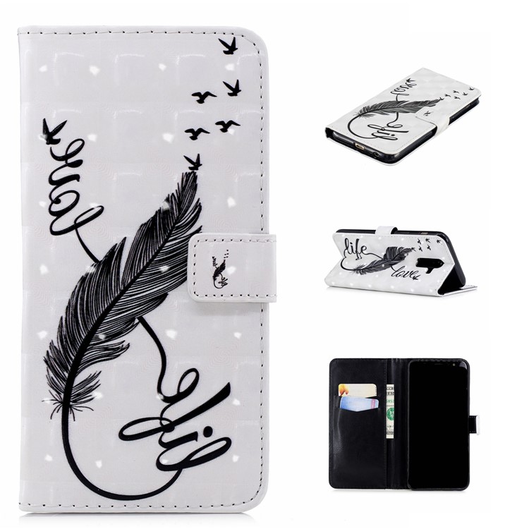 

Embossing Light Spot Decor PU Leather Flip Stand Mobile Cover for Samsung Galaxy A6+ (2018) / A9 Star Lite - Black Feather