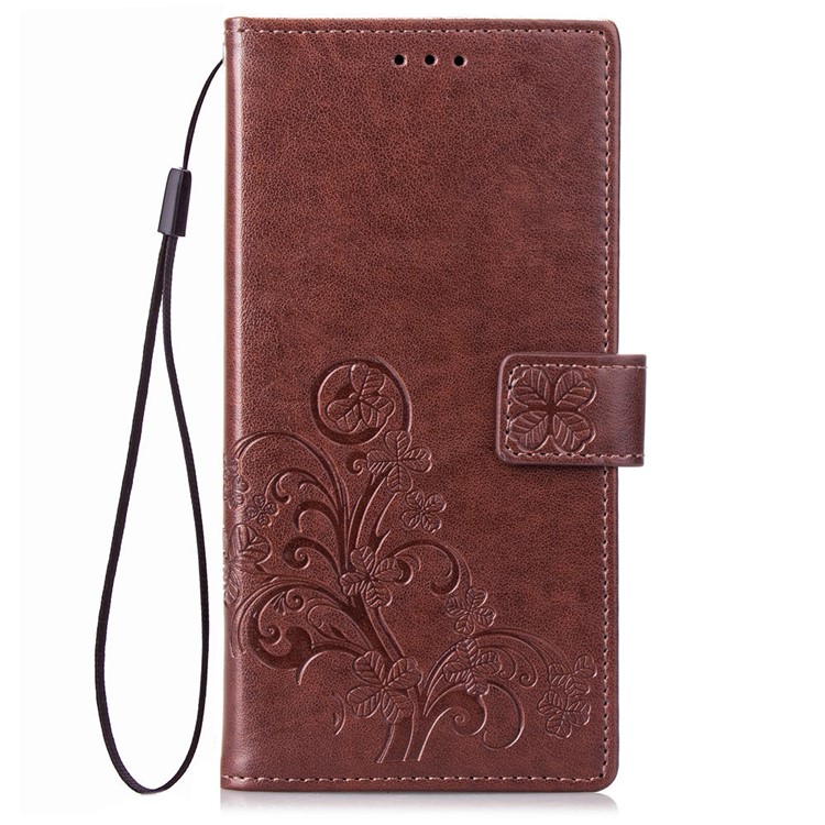 Imprint Clover Pattern Leather Wallet Stand Cell Phone Case Accessory for Samsung Galaxy Note9 - Brown-2