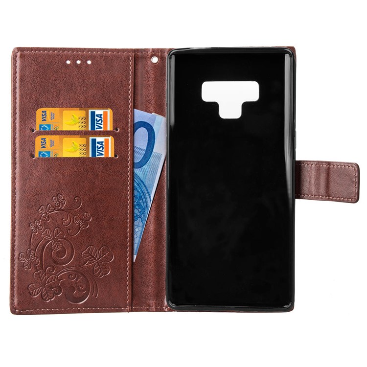 Imprint Clover Pattern Leather Wallet Stand Cell Phone Case Accessory for Samsung Galaxy Note9 - Brown-4
