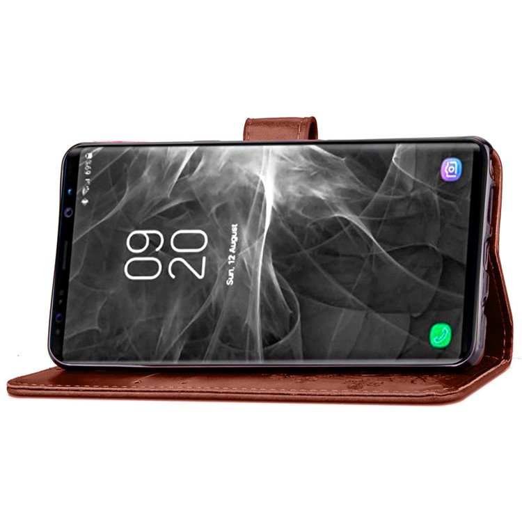 Imprint Clover Pattern Leather Wallet Stand Cell Phone Case Accessory for Samsung Galaxy Note9 - Brown-5