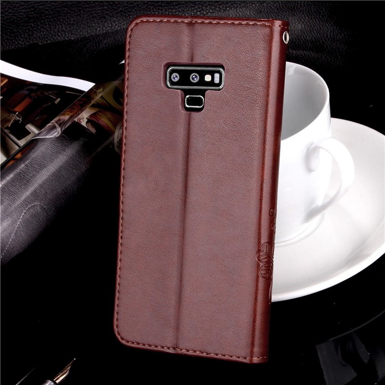 Imprint Clover Pattern Leather Wallet Stand Cell Phone Case Accessory for Samsung Galaxy Note9 - Brown-8