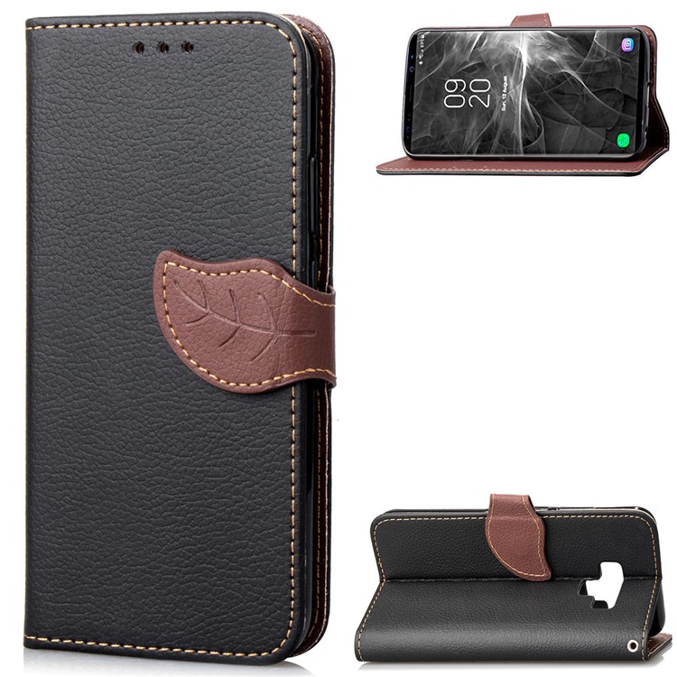 Leaf Shape Magnetic Flap Leather Wallet Casing for Samsung Galaxy Note9 - Black-1