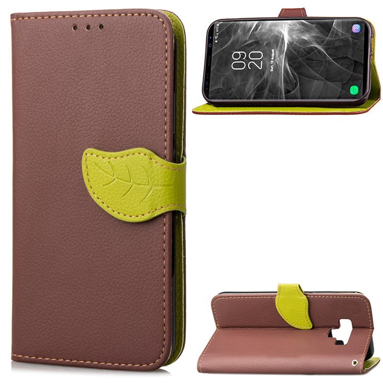 Caixa Magnética Do Telefone Da Carteira Do Couro Da Aleta Da Forma De Folha Para A Galáxia Note9 De Samsung - Castanho-1