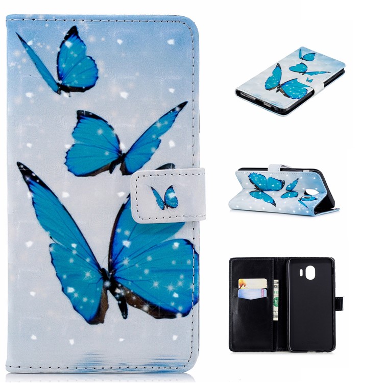 

Light Spot Decor Patterned PU Leather Protection Phone Casing for Samsung Galaxy J4 (2018) - Blue Butterflies, Galaxy J4 (2018)