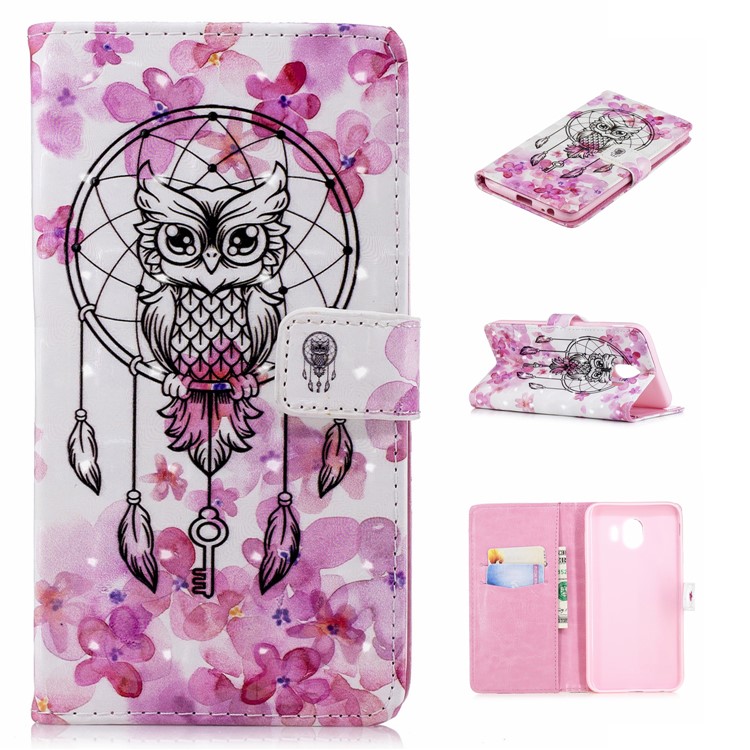 

Light Spot Decor Patterned PU Leather Stand Protection Phone Case for Samsung Galaxy J4 (2018) - Owl on Dream Catcher, Galaxy J4 (2018)