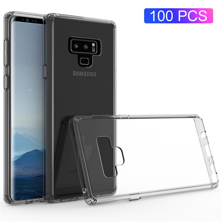 

100PCS/Lot Drop-resistant Clear Acrylic + TPU Hybrid Cover for Samsung Galaxy Note 9 - Grey