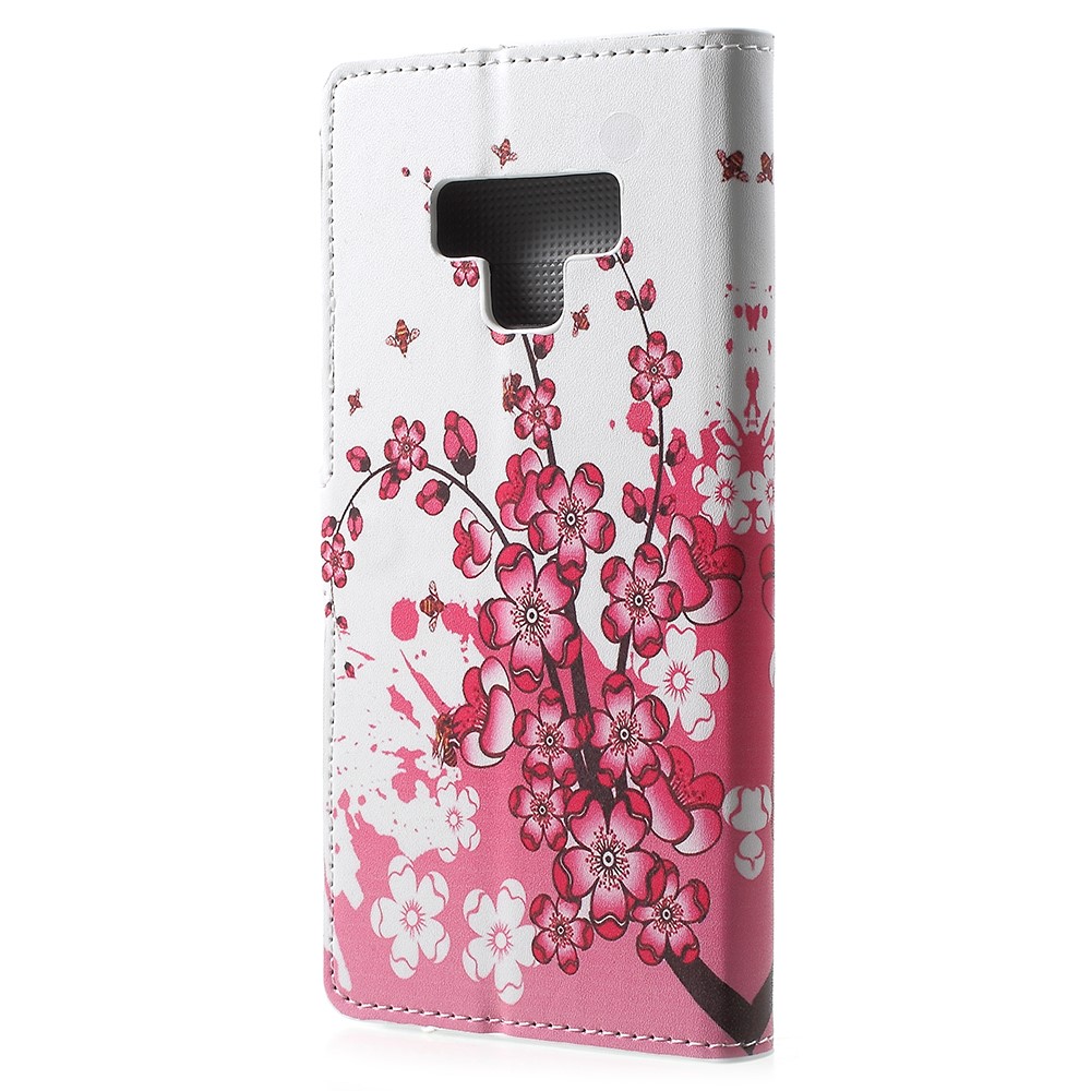 Patrón De La Impresión De La Cartera Soporte De Cuero Protección Del Teléfono Móvil Shell Para Samsung Galaxy Nota 9 - Flor Del Ciruelo-3