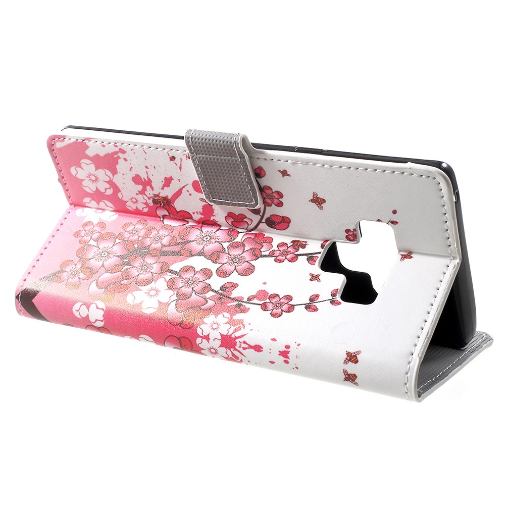 Patrón De La Impresión De La Cartera Soporte De Cuero Protección Del Teléfono Móvil Shell Para Samsung Galaxy Nota 9 - Flor Del Ciruelo-4