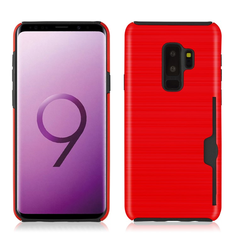 

Brushed Texture PC + TPU Hybrid Back Case with Card Slot for Samsung Galaxy S9 Plus SM-G965 - Red, Galaxy S9+