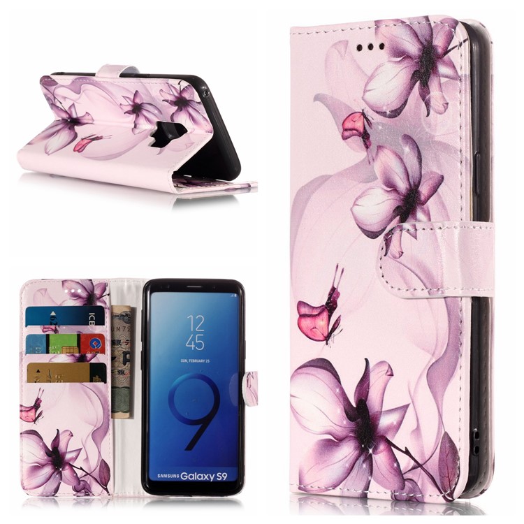 

Pattern Printing Leather Wallet Case Phone Case Shell for Samsung Galaxy S9 SM-G960 - Flower Pattern