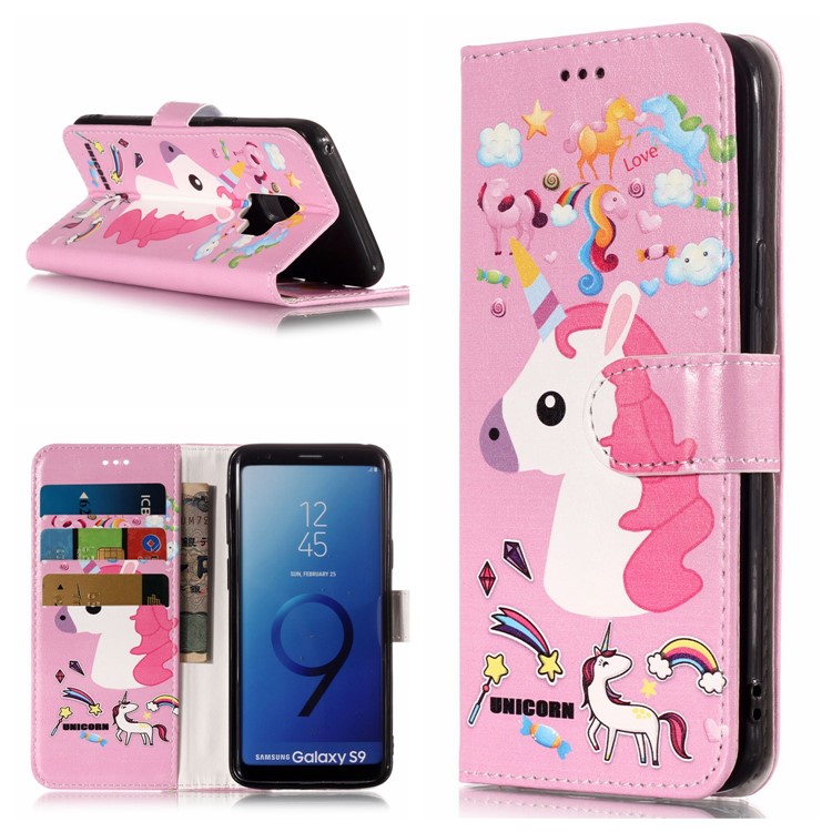 

Pattern Printing Leather Wallet Cellphone Shell for Samsung Galaxy S9 SM-G960 - Unicorn Pattern