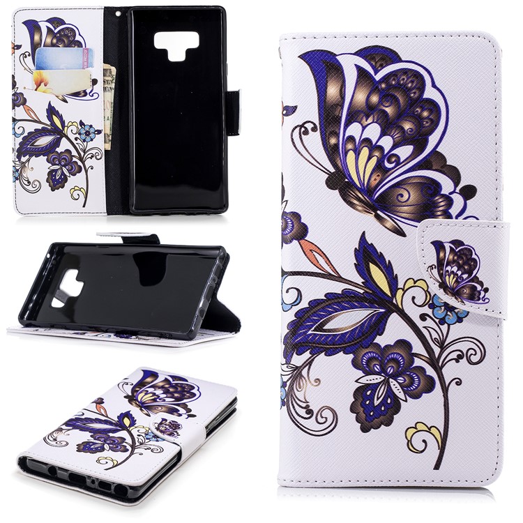Pattern Printing Wallet Stand Leather Casing for Samsung Galaxy Note 9 - Butterfly and Flower-1
