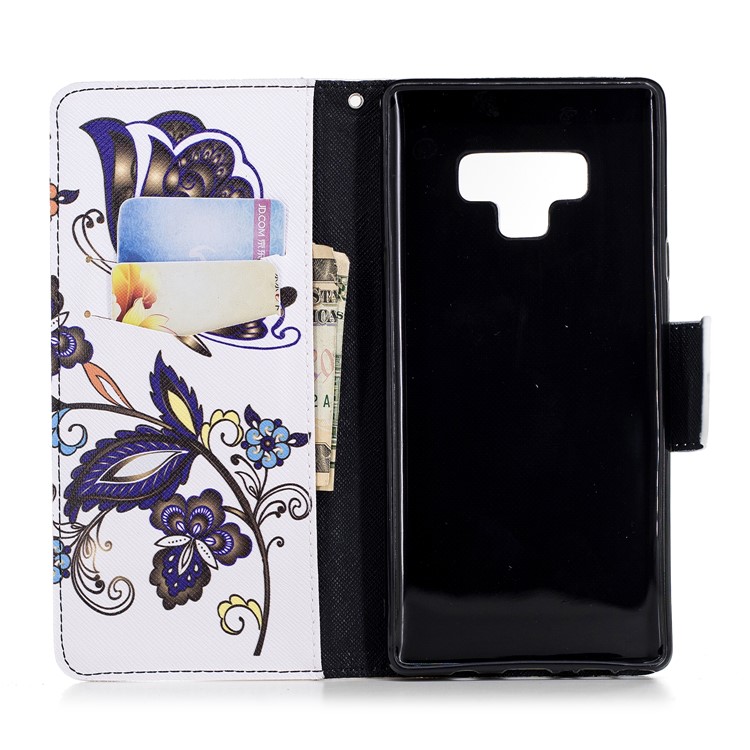 Pattern Printing Wallet Stand Leather Casing for Samsung Galaxy Note 9 - Butterfly and Flower-8