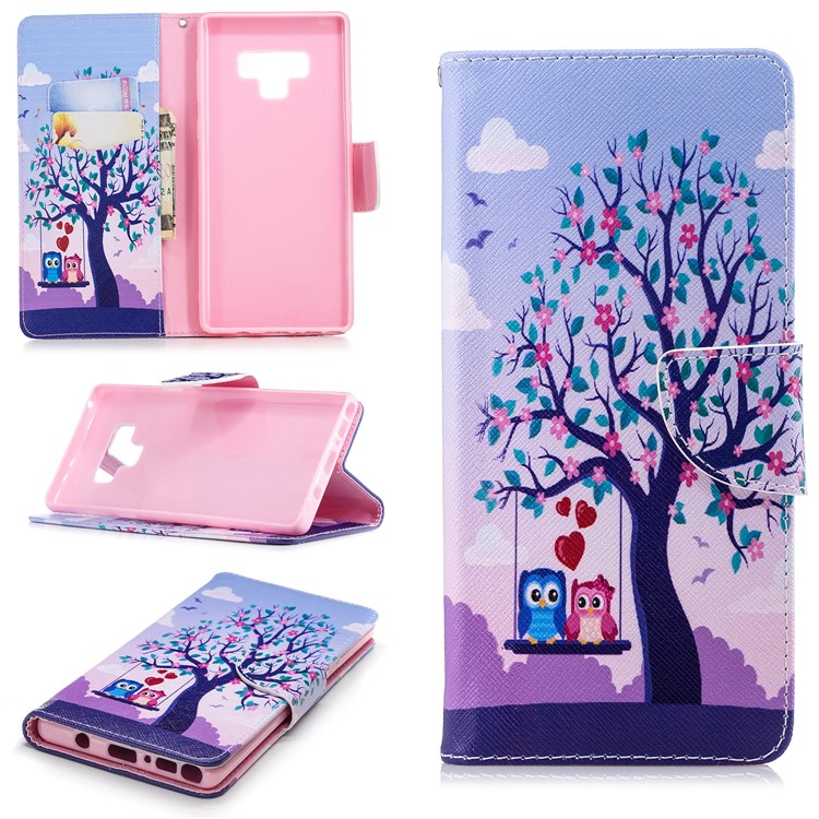 

For Samsung Galaxy Note 9 Patterned Wallet Magnetic Leather Case with Stand - Owls on Swing, Galaxy Note9 N960