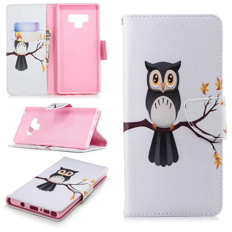 

For Samsung Galaxy Note 9 Patterned Wallet Magnetic Leather Case Mobile Accessory - Owl on Branch, Galaxy Note9 N960