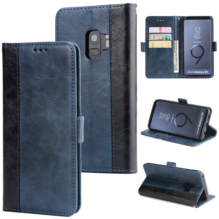 

Retro Contrast Color Leather Wallet Mobile Shell with Stand for Samsung Galaxy S9 SM-G960 - Blue