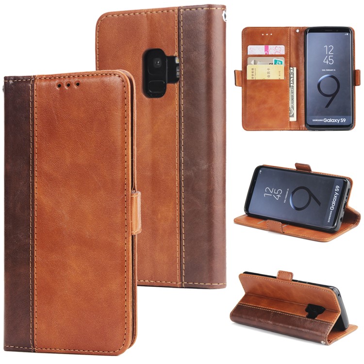

Retro Contrast Color Card Holder Leather Cell Phone Casing for Samsung Galaxy S9 SM-G960 - Brown, Galaxy S9