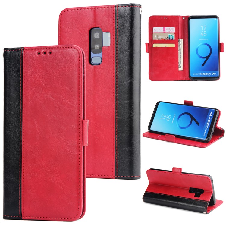 

Retro Contrast Color Leather Wallet Mobile Cover for Samsung Galaxy S9 Plus SM-G965 - Red, Galaxy S9+