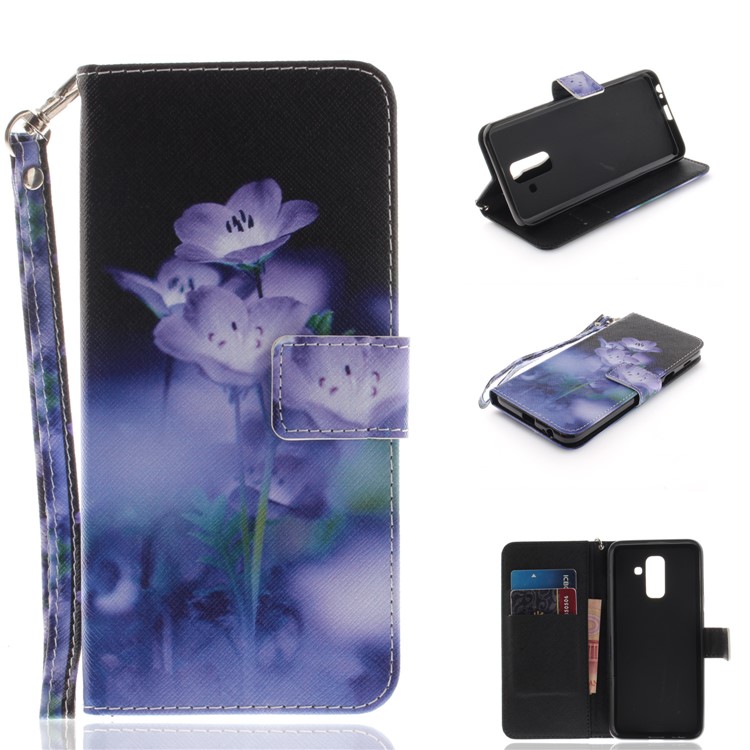 

Pattern Printing Leather Wallet Flip Cover for Samsung Galaxy A6+ (2018) / A9 Star Lite - Purple Flowers, Galaxy A6+ (2018)