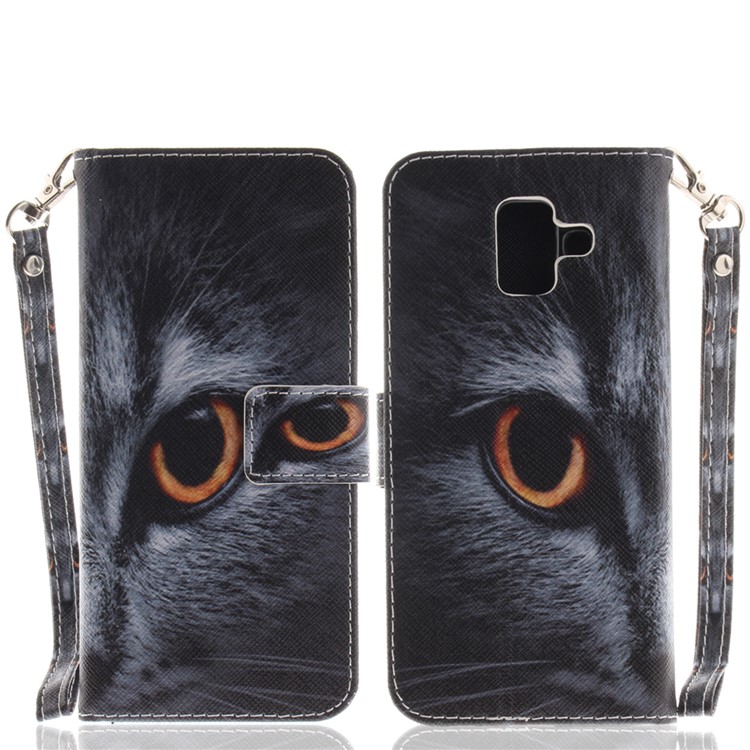 Pattern Printing Stand Magnetic Wallet Leather Cell Phone Cover for Samsung Galaxy A6 (2018) - Eyes-2