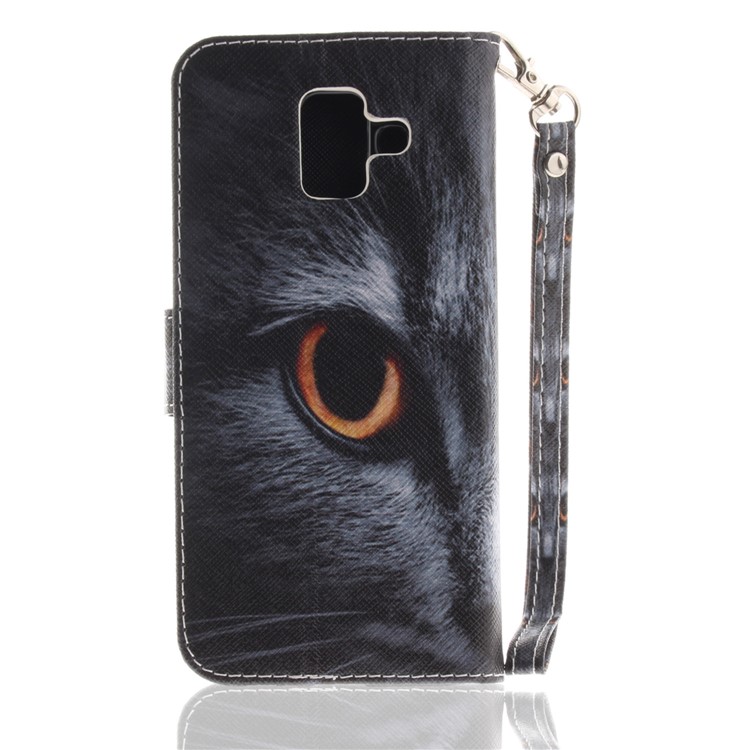 Pattern Printing Stand Magnetic Wallet Leather Cell Phone Cover for Samsung Galaxy A6 (2018) - Eyes-3