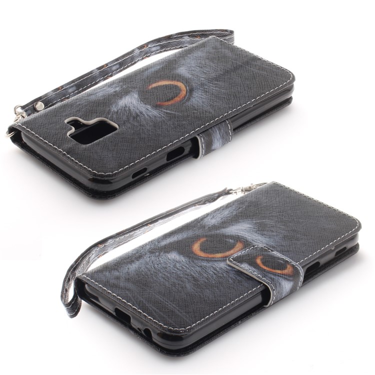 Pattern Printing Stand Magnetic Wallet Leather Cell Phone Cover for Samsung Galaxy A6 (2018) - Eyes-4