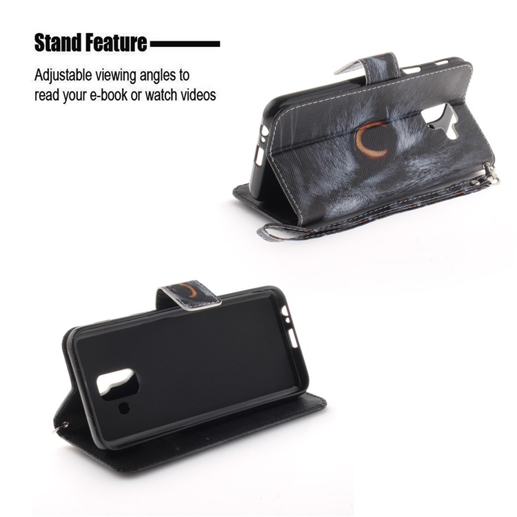 Pattern Printing Stand Magnetic Wallet Leather Cell Phone Cover for Samsung Galaxy A6 (2018) - Eyes-5