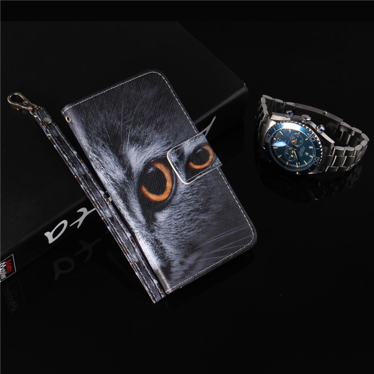 Pattern Printing Stand Magnetic Wallet Leather Cell Phone Cover for Samsung Galaxy A6 (2018) - Eyes-9